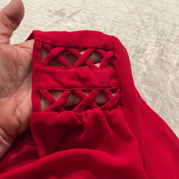 Monteau Women's Bold Red Lattice Blouse - Picture 4 of 7